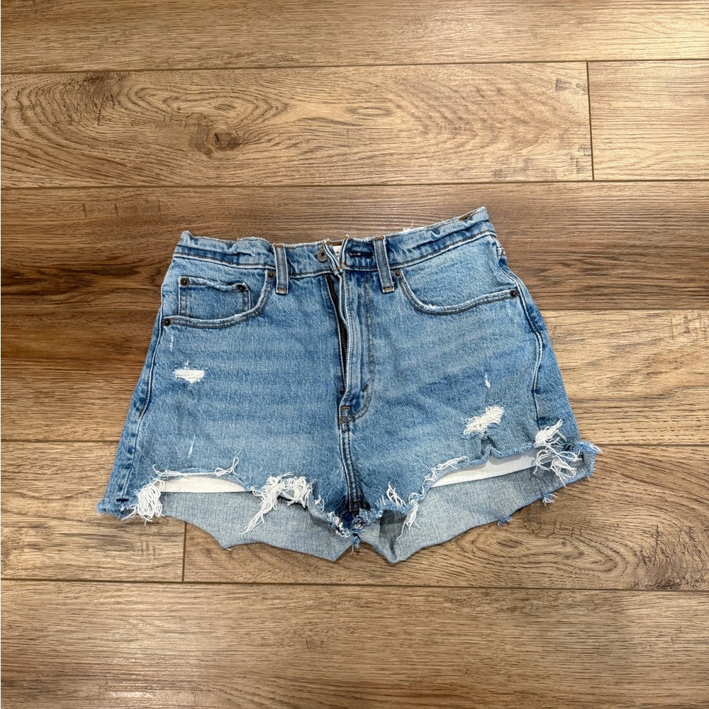 Abercrombie & Fitch Distressed Light Blue Denim Shorts